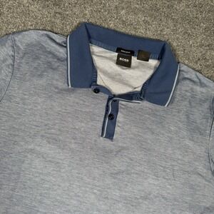 Hugo Boss Polo Shirt Mens Large Regular Fit Blue Check Short Sleeve Golf Shirt